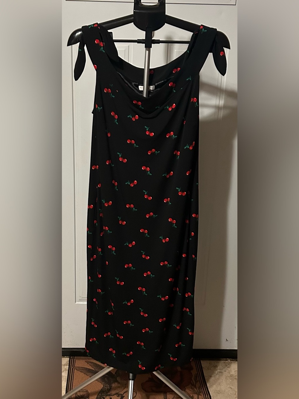 New York & Company Black Cherry Print Tie-Shoulder Midi Dress